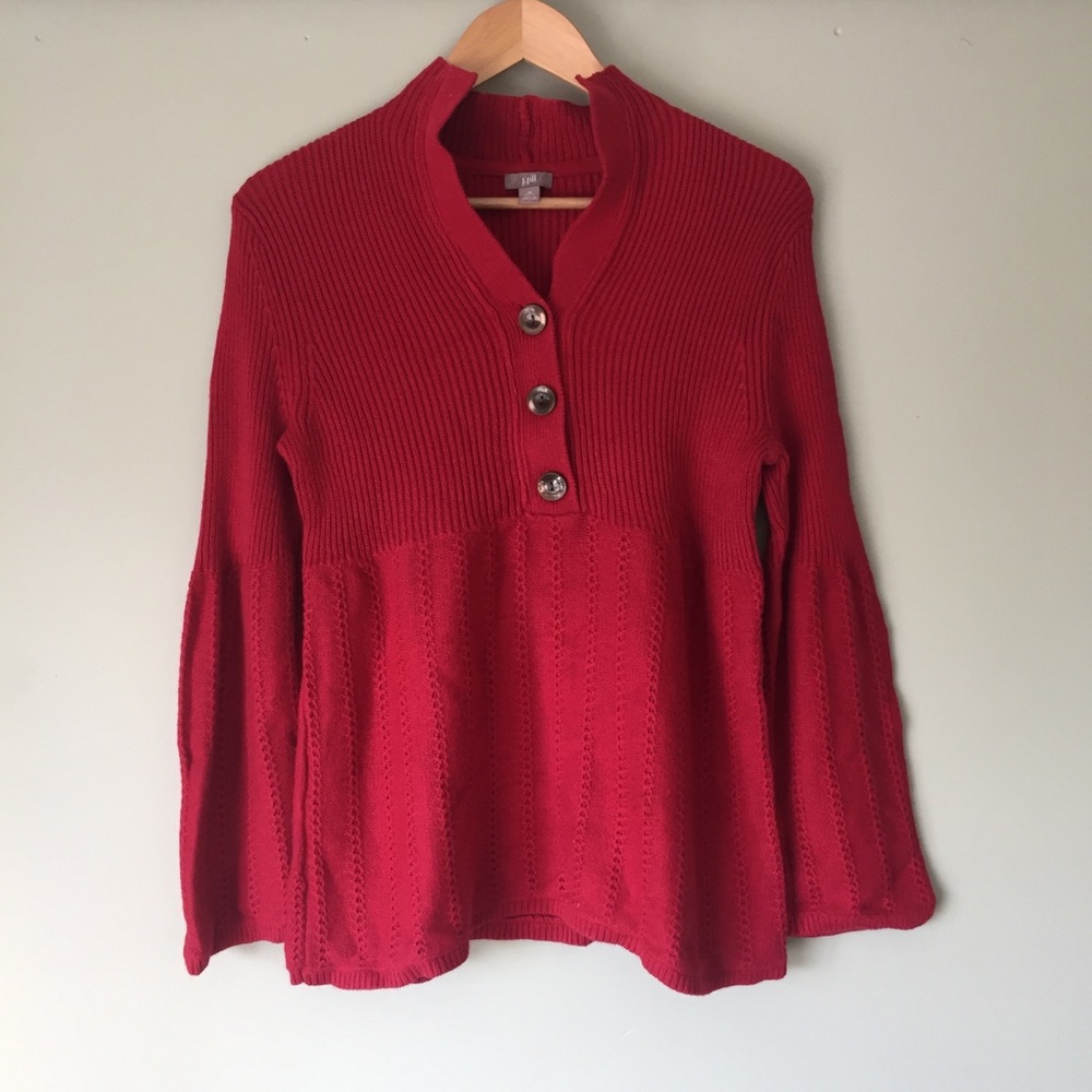 J. Jill Petite Red Bell Sleeve Sweater